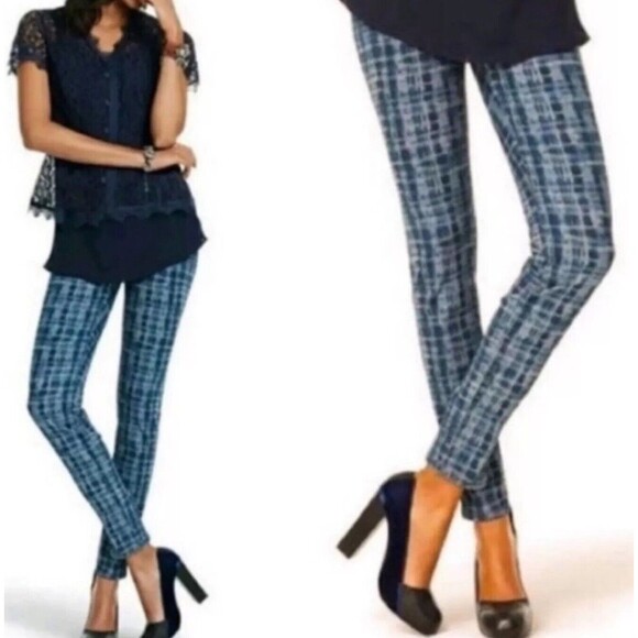 Cabi Grid Skinny Jeans #3047 Stretch Blue Tie Dye Plaid Denim Pant Womens 2 Boho - Picture 11 of 11